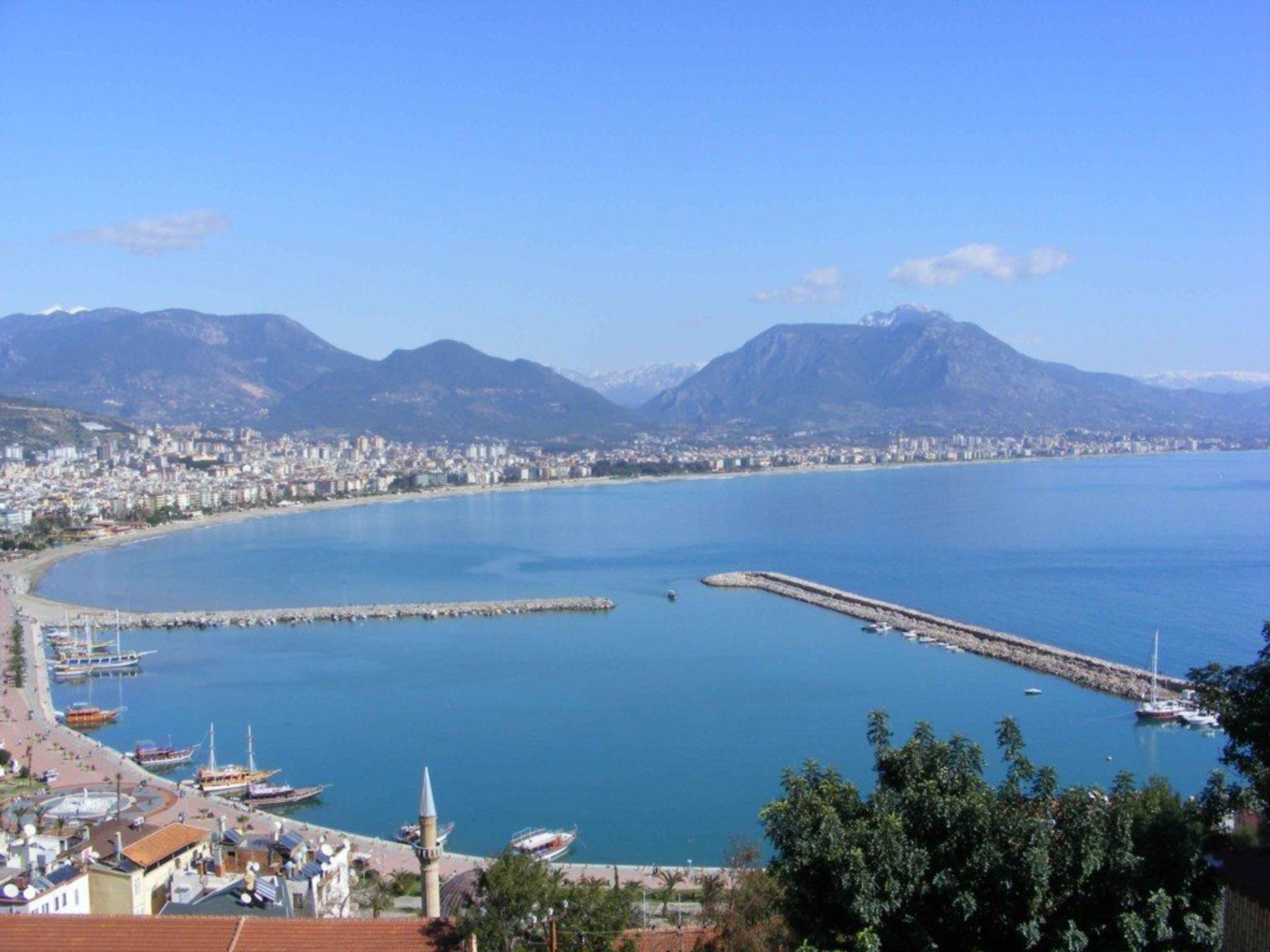 Alanya harbour and Tarus mountains in the backdrop