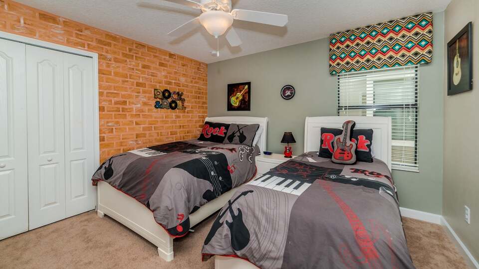 Two Twins Bedroom 5 Upstairs, Shared Bathroom
 32" Roku TV