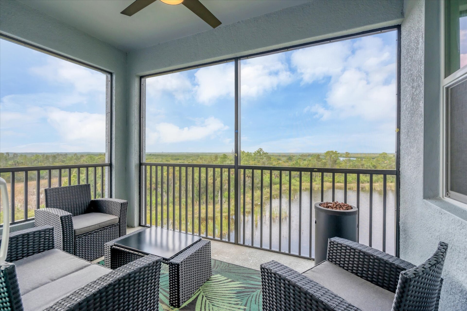 Incredible 4th-floor views over the quiet pond