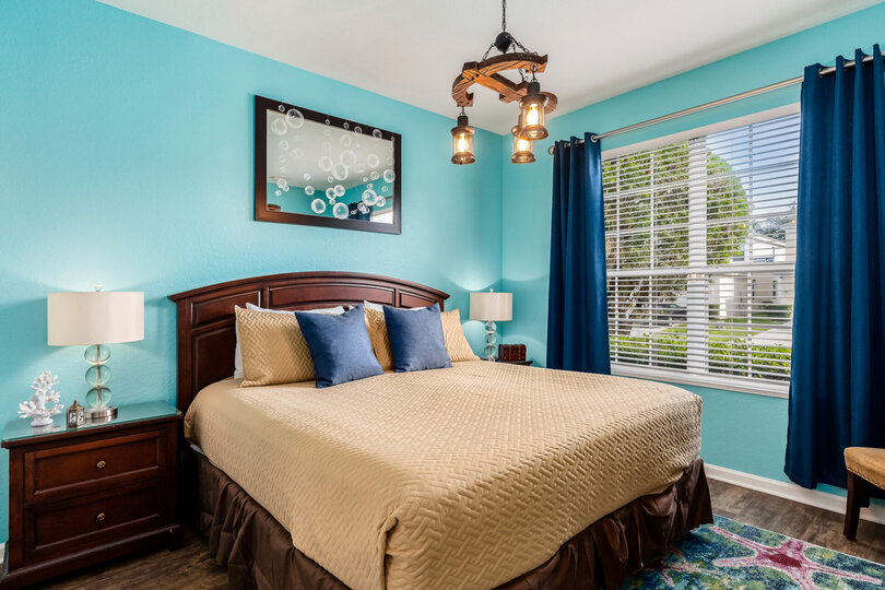 The master suite located on the second floor has a king bed and en-suite bathroom