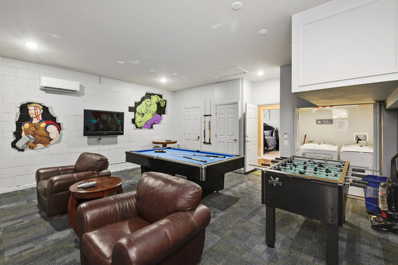 A great place to hang out! The washer and dryer doors can be easily hidden by closing the doors