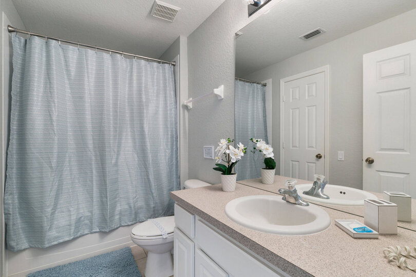 Master ensuite bathroom with combination of shower/tub