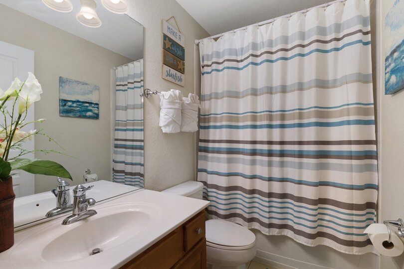 Upstairs bathroom with shower, toilet and tub