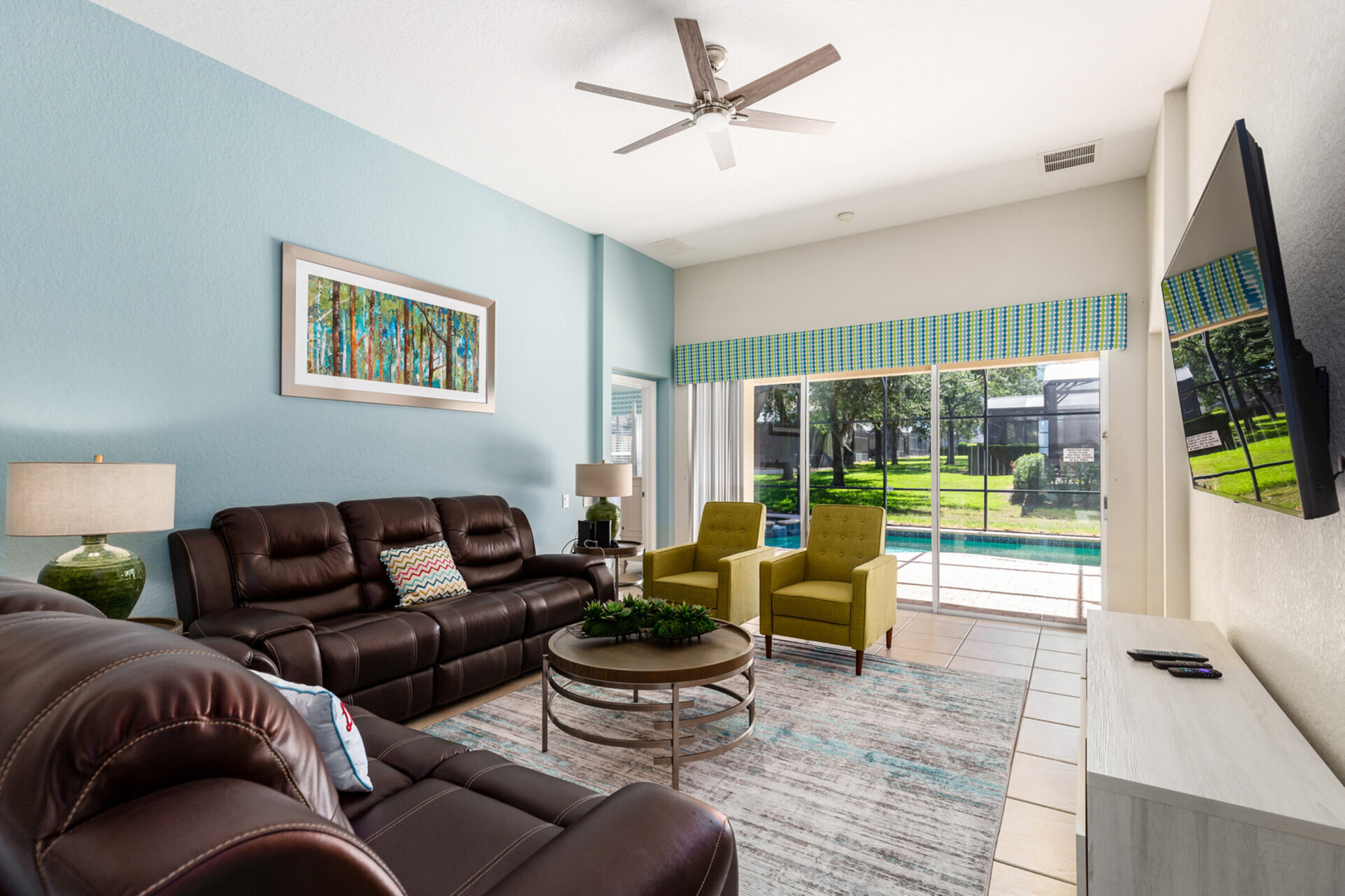 Sit back and relax in the living room with friends and family