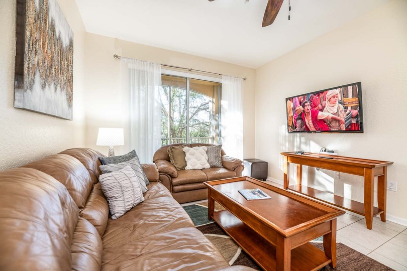 Step out onto the private balcony from the living room