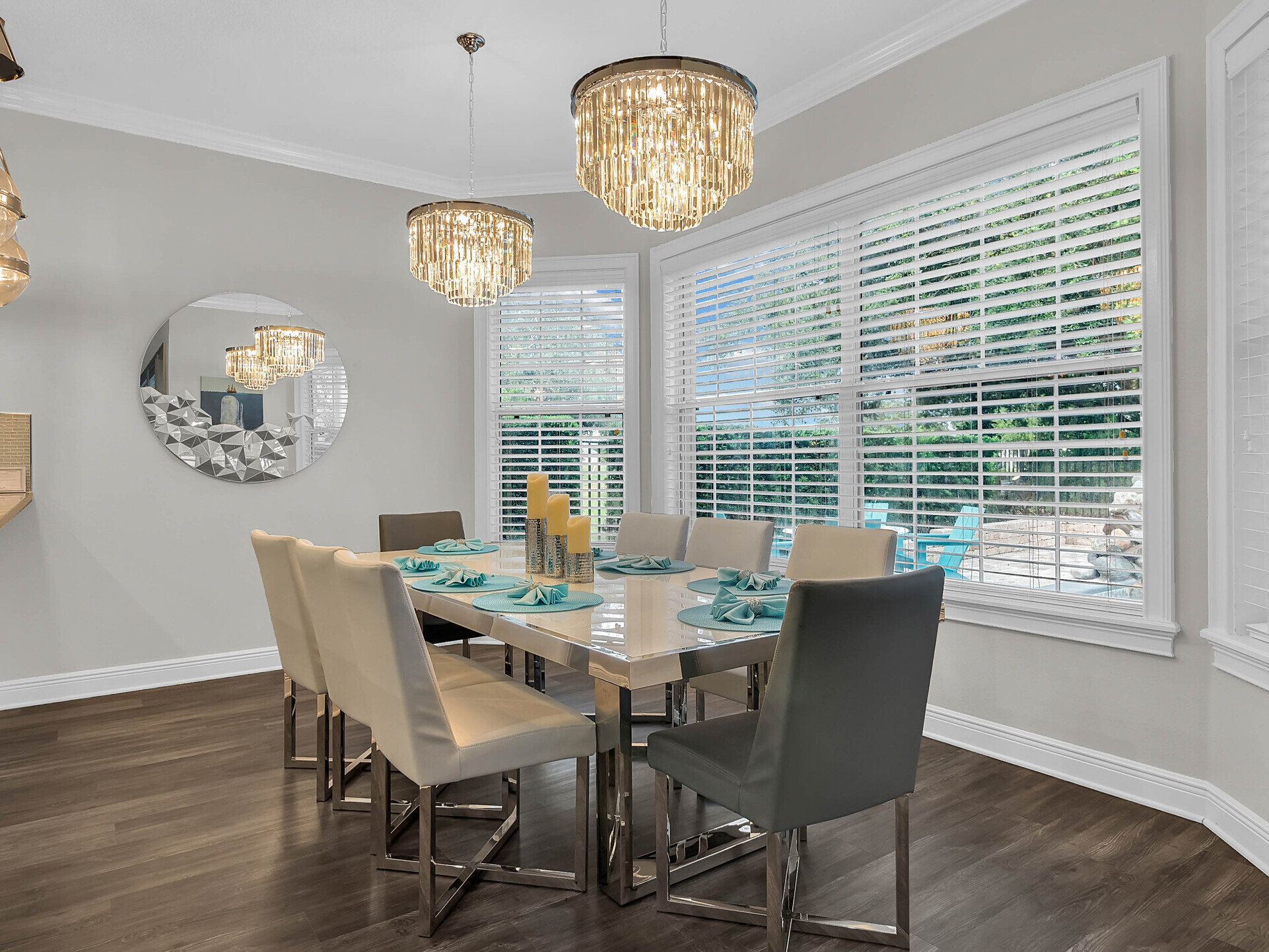 This modern dinning room table  seats 8