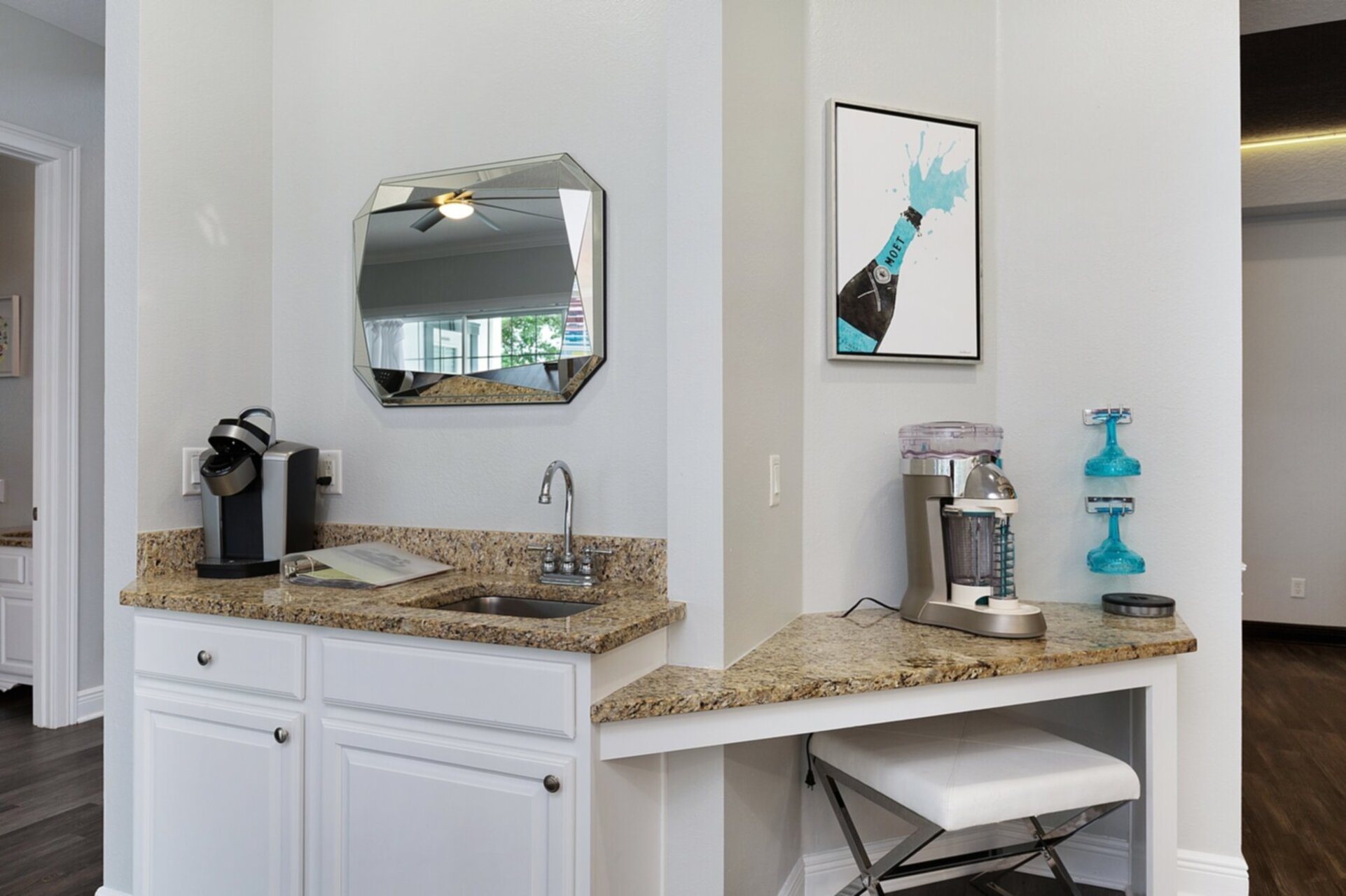 Enjoy the wet bar that features a margarita mixer and kuerig