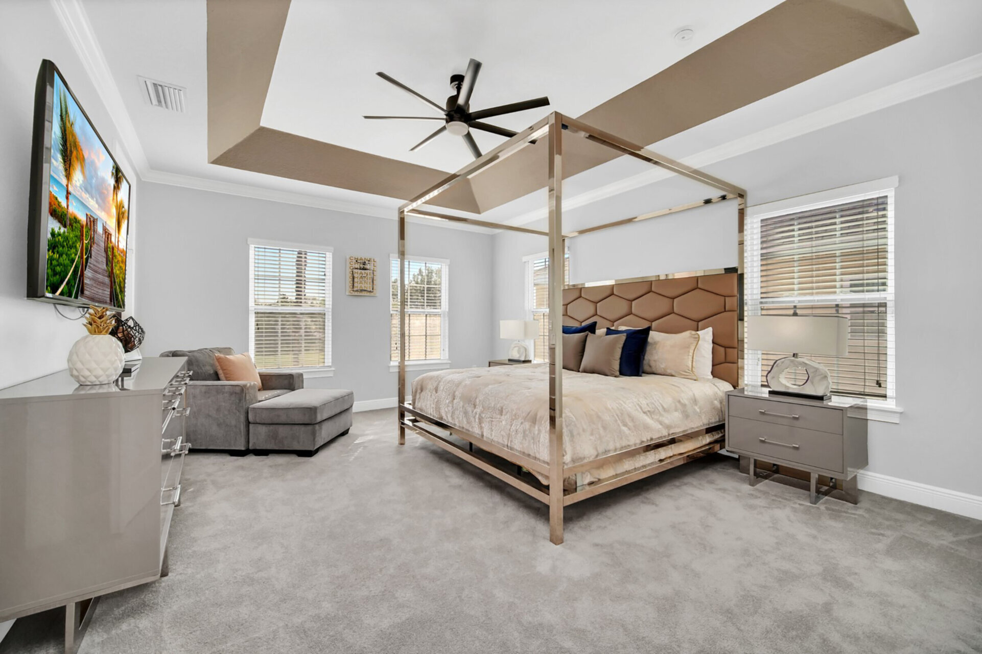 Elegant upstairs King master suite overlooking the pool