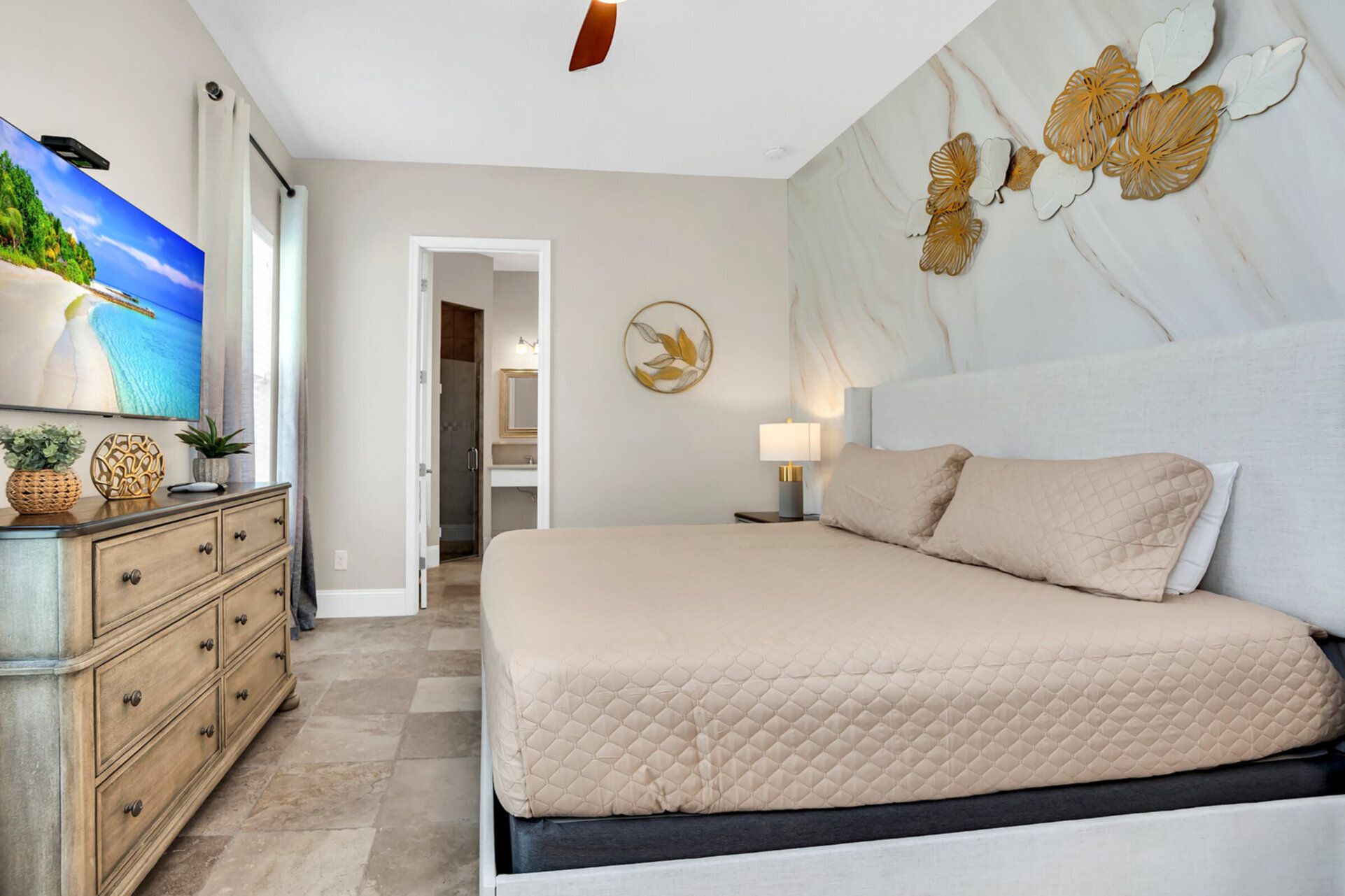 A king master suite located on the ground floor