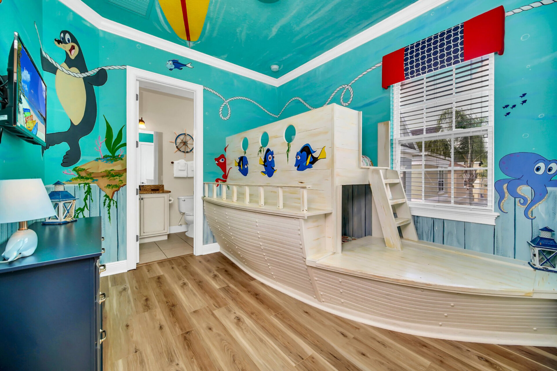 Your kids will love bedroom with a custom made twin over twin bunk bed