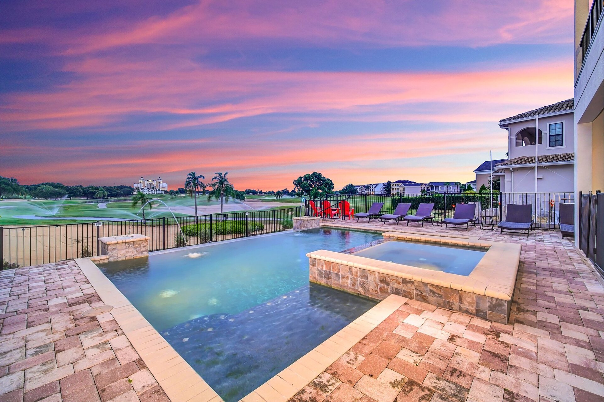 Enjoy evenings by the pool with breathtaking golf course view