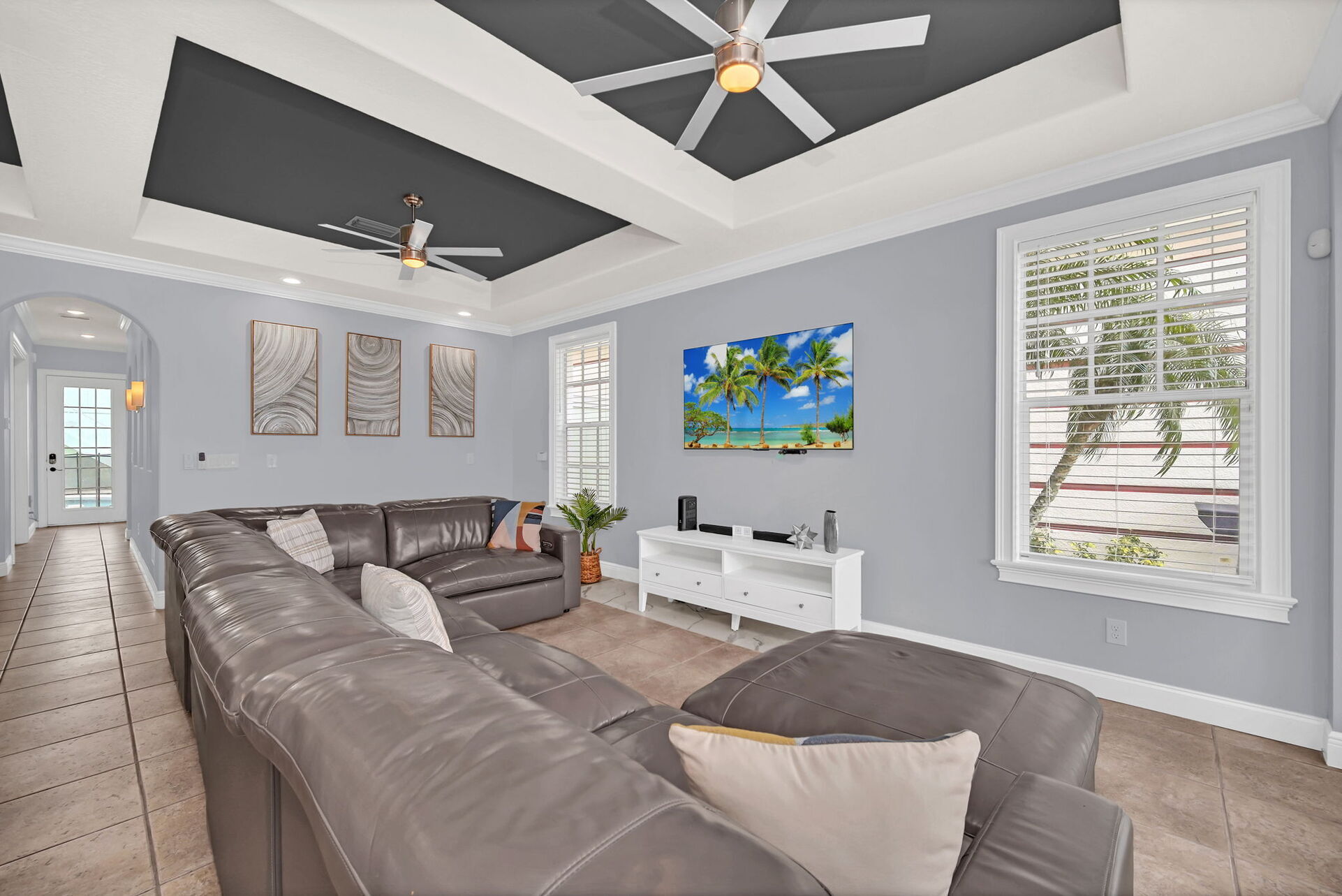Watch a movie on the flat screen TV and relax on the comfortable couch