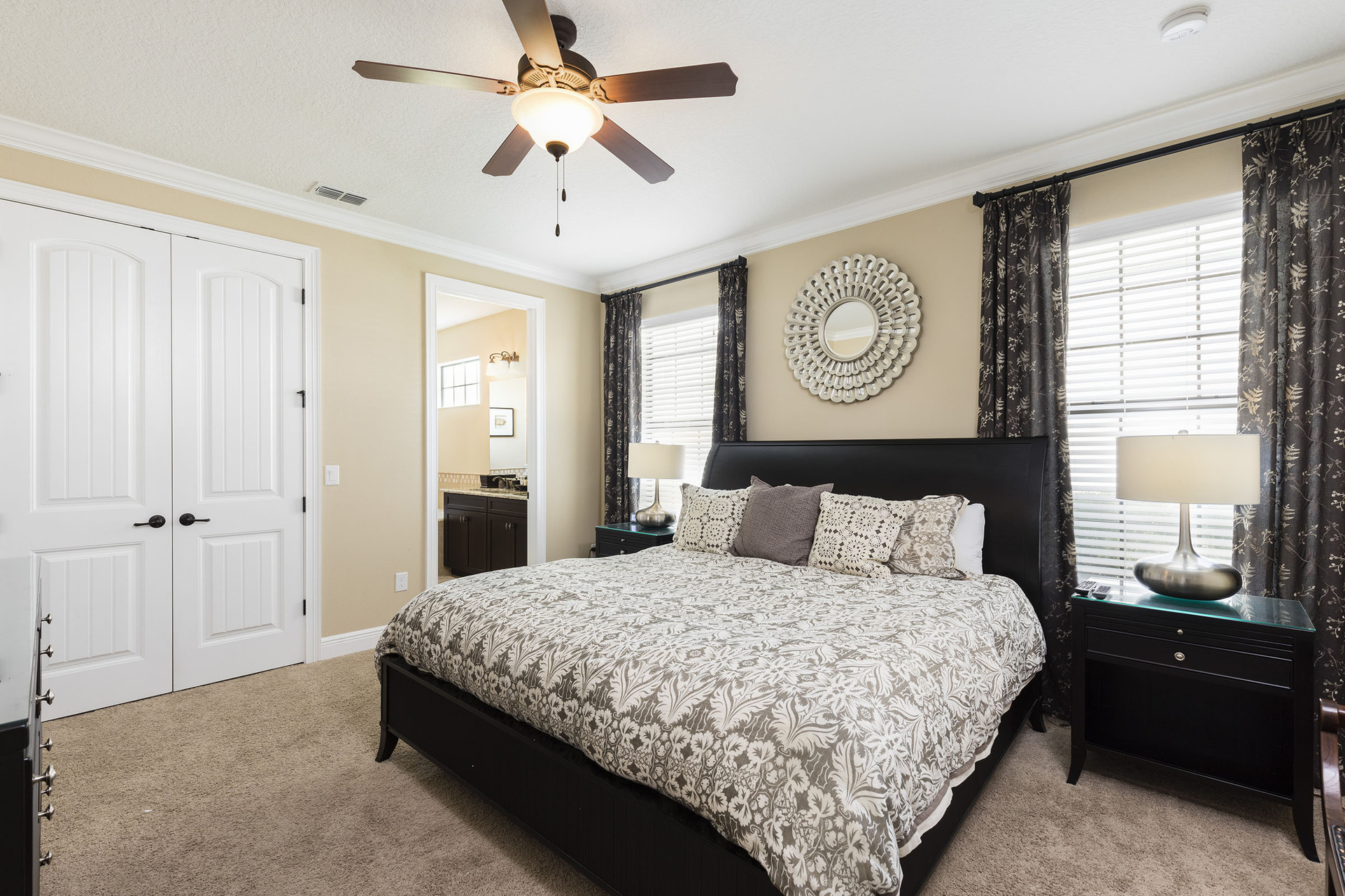 The master suite on the ground floor features a King bed and en-suite bathroom