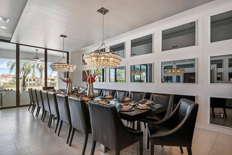 The dining table seats 18