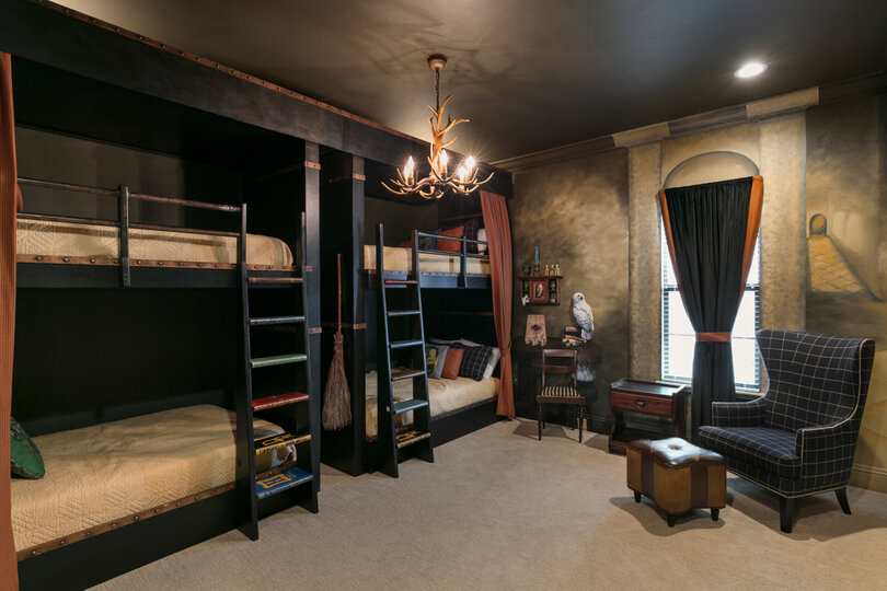 Custom Kid`s Bedroom features two twin over twin bunk beds