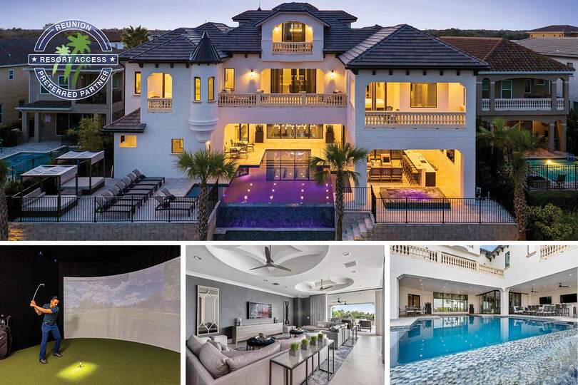 Welcome to Reunion Chateau, a beautiful 10 bed villa with a golf simulator room, 3rd floor bar, kids secret playroom, custom private pool and spa | PHOTOS TAKEN: December 2018