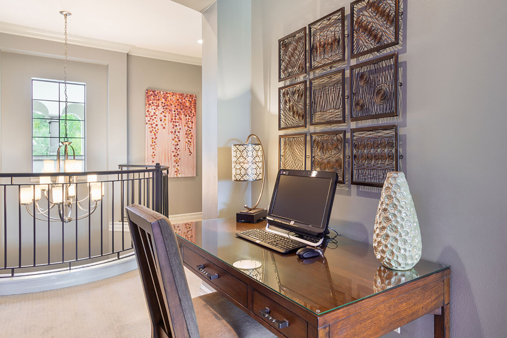 A desk area located on the second floor