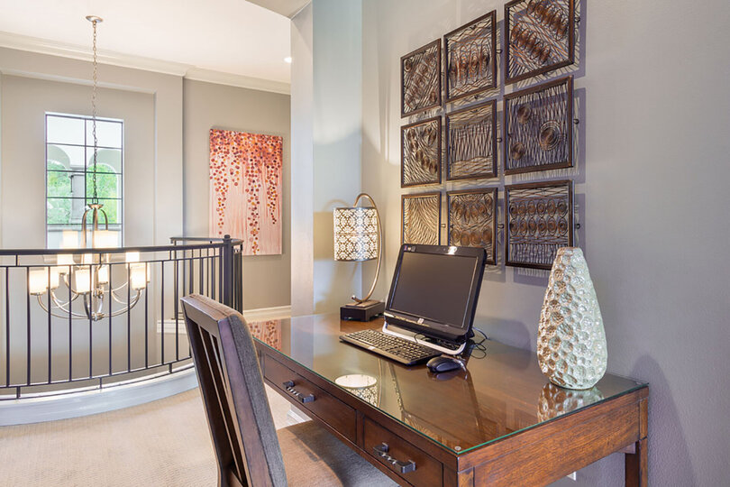 A desk area located on the second floor