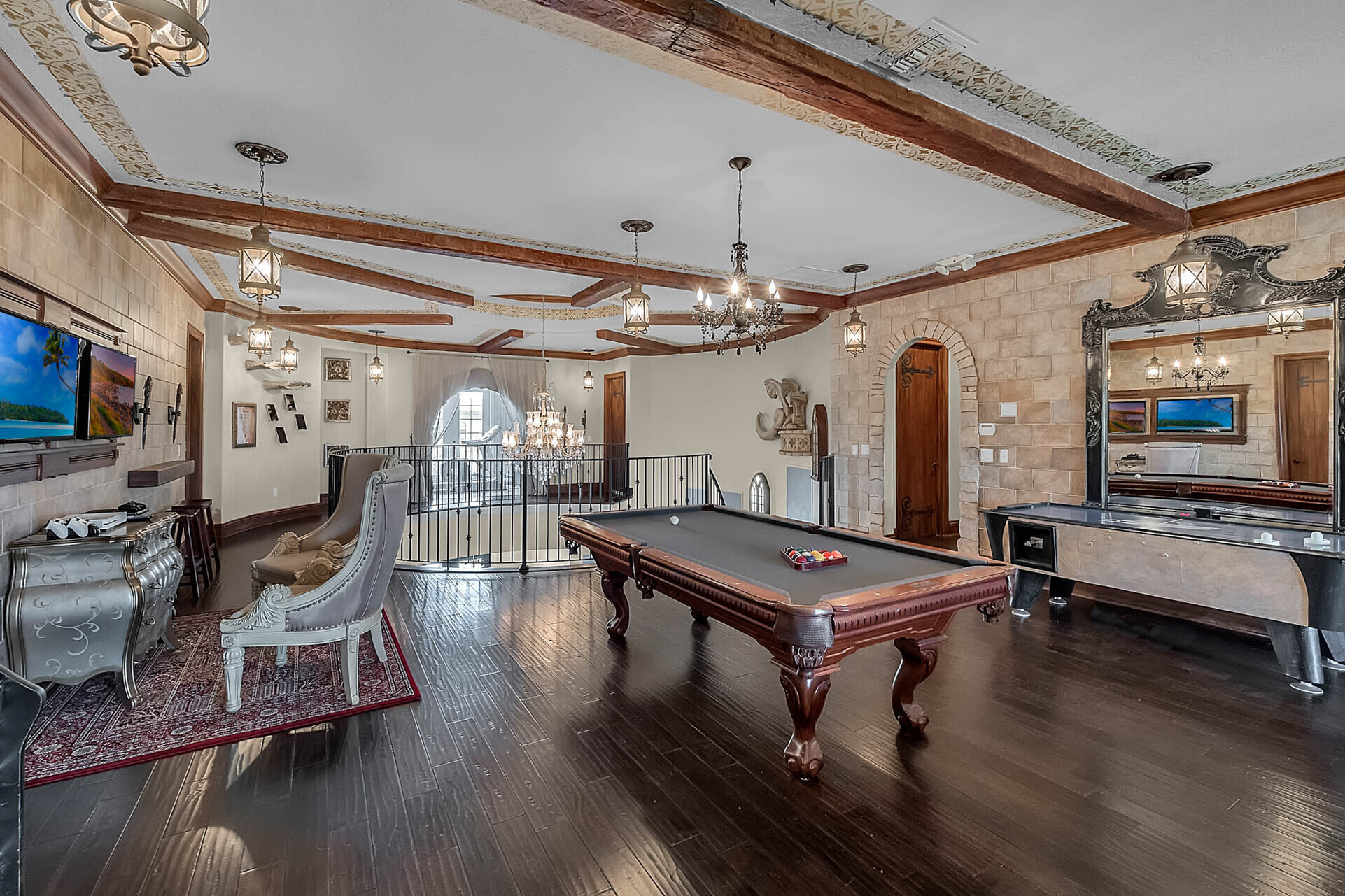 Play a game of pool, air hockey, arcade games or make some drinks at the wet bar