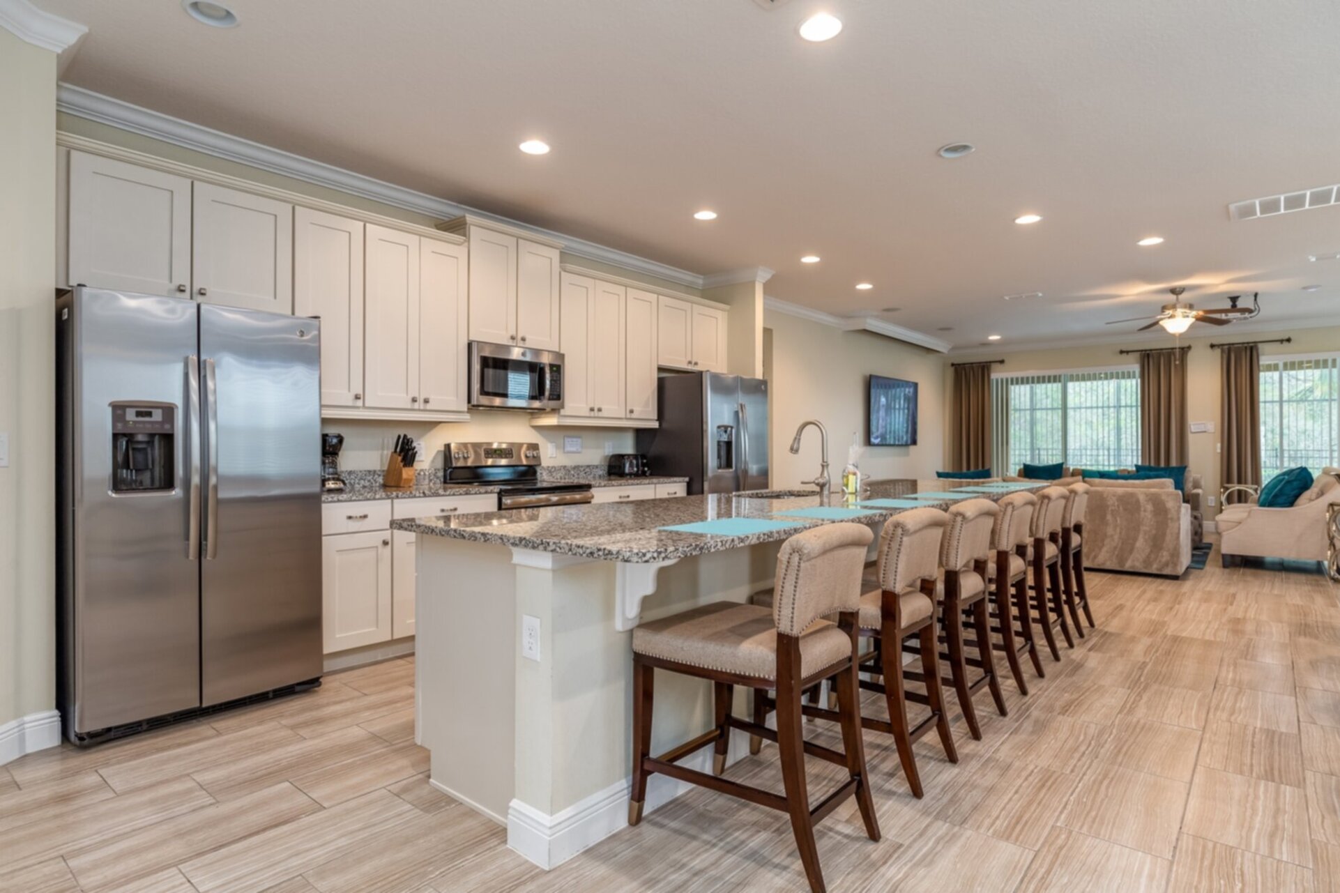Eat a snack at the breakfast bar with seating for 6