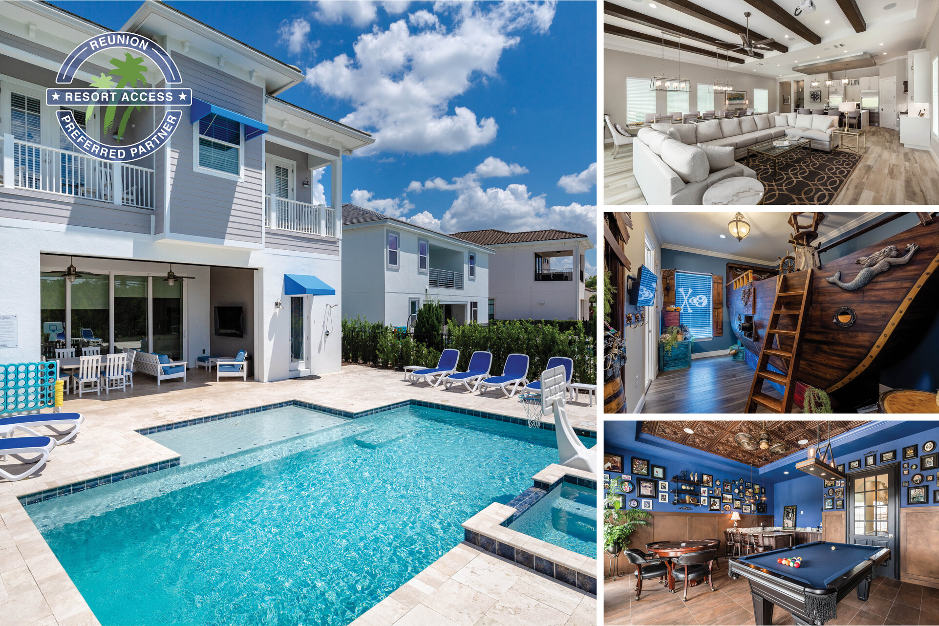 Welcome to Reunion Fantasy, a luxurious 7 bedroom home with sunny West-Facing Pool, Games Room, English Pub Bar, Secret Playroom, & Custom Built Kid's Bedrooms | PHOTOS TAKEN: June 2020