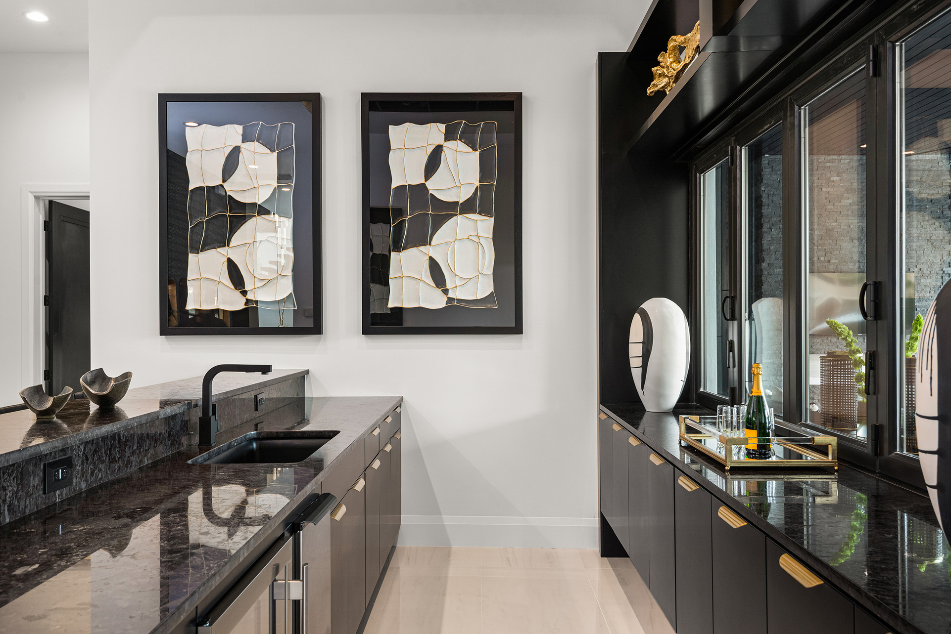 The wet bar is equipped for you to mix your favorite drink