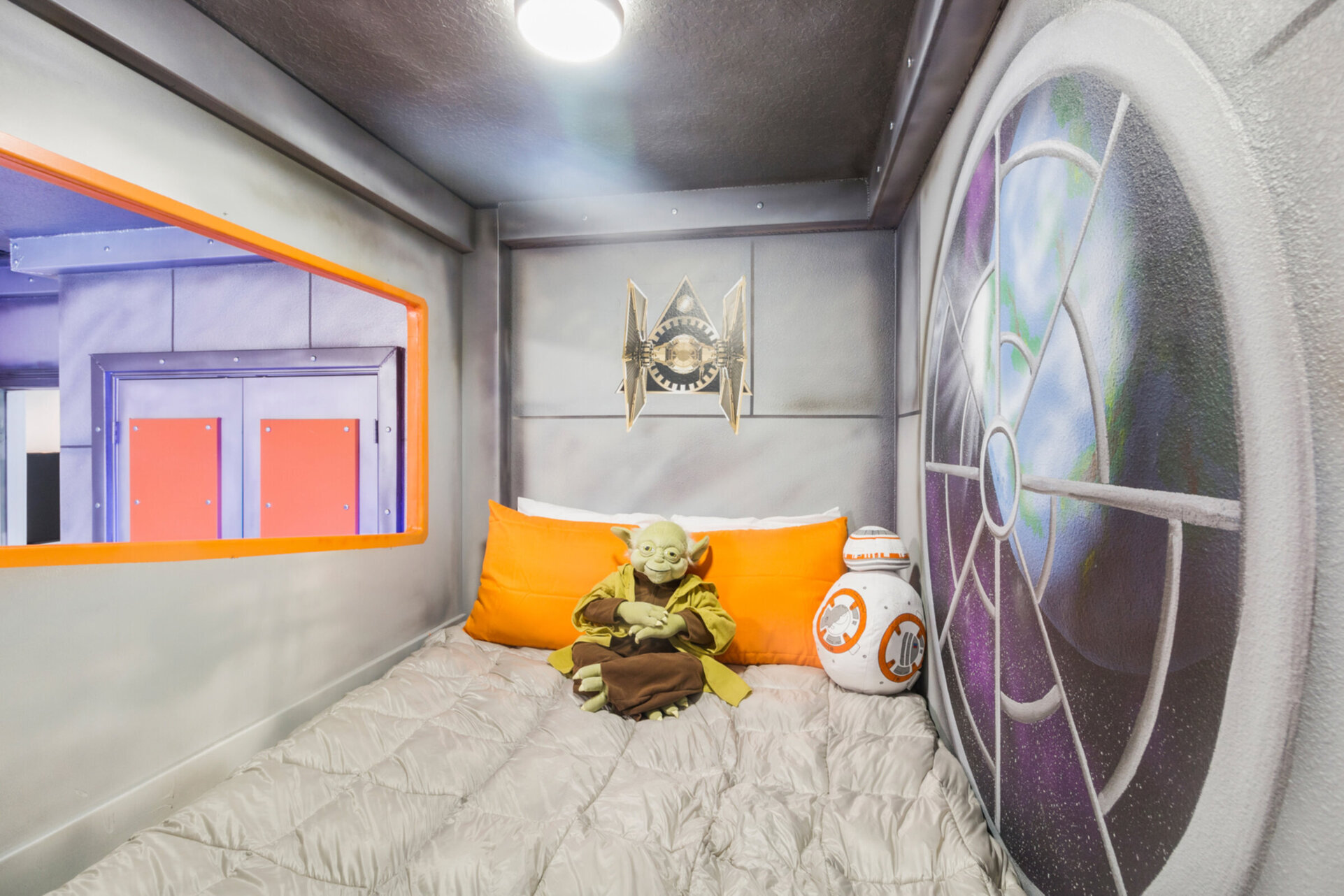 Relax in these fun beds after playing at the theme parks