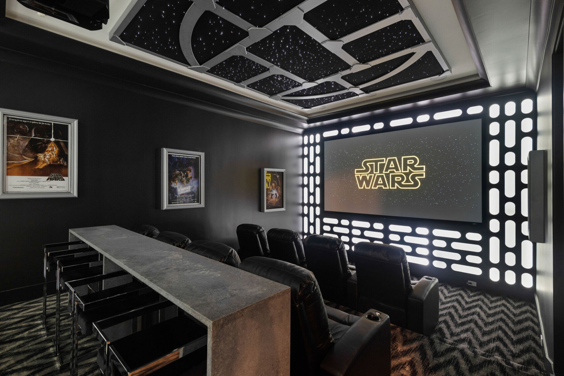 Sit and dine or relax in the theater for this spectacular theater boasting fibre optic lights and even glitter carpet
