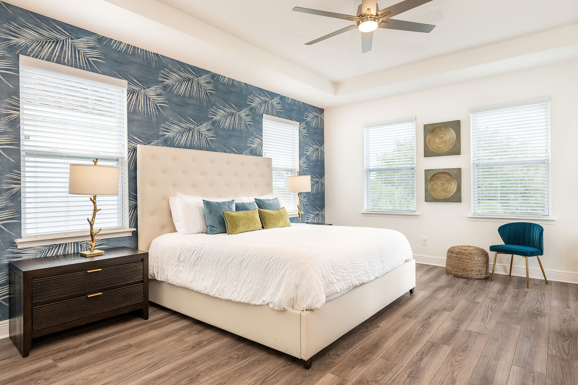 This spacious second-floor master suite offers a king-sized bed and en suite bathroom