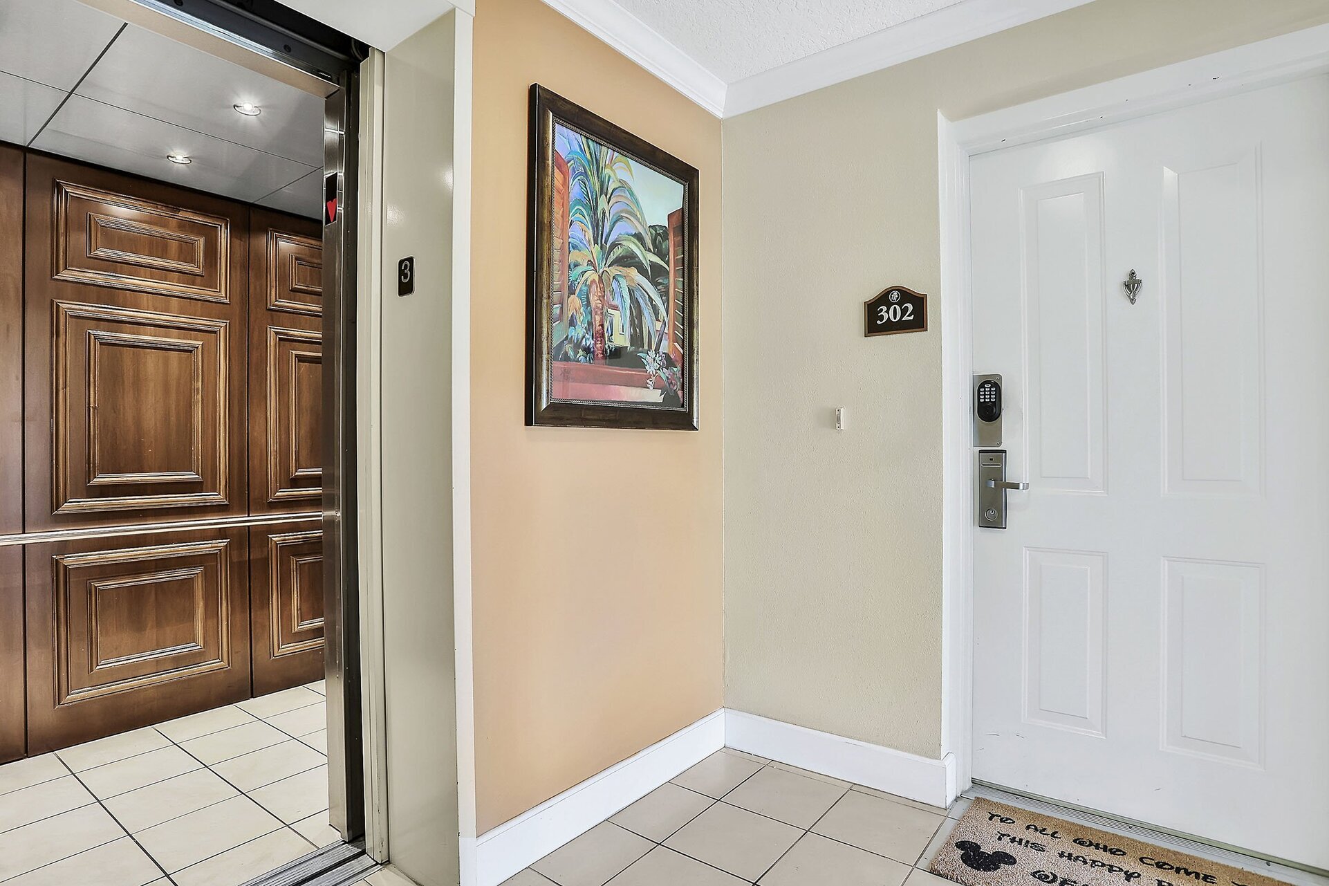 The condo is conveniently located next to the elevator