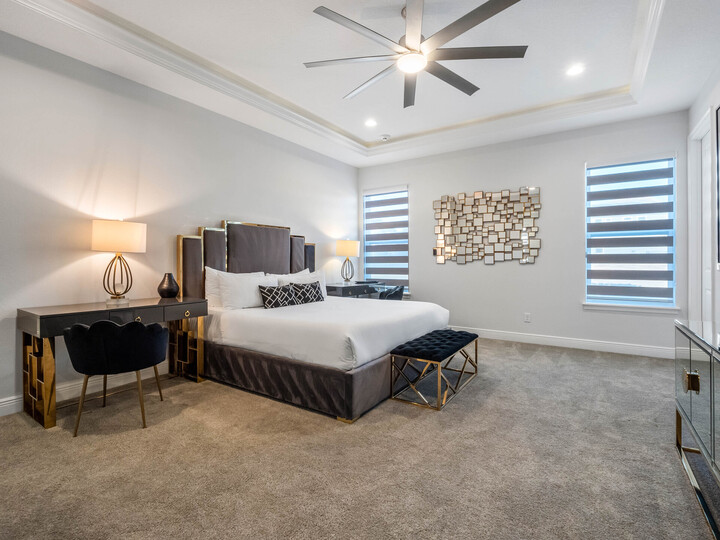 This bedroom exudes sophistication and charm.