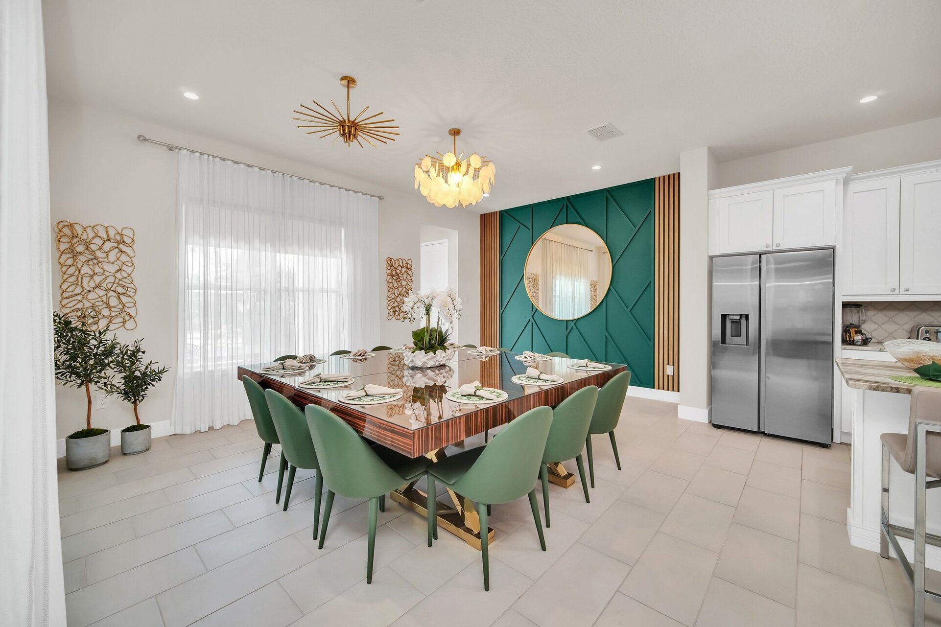Dine in style at the formal dining table, which comfortably seats 10 guests for any occasion