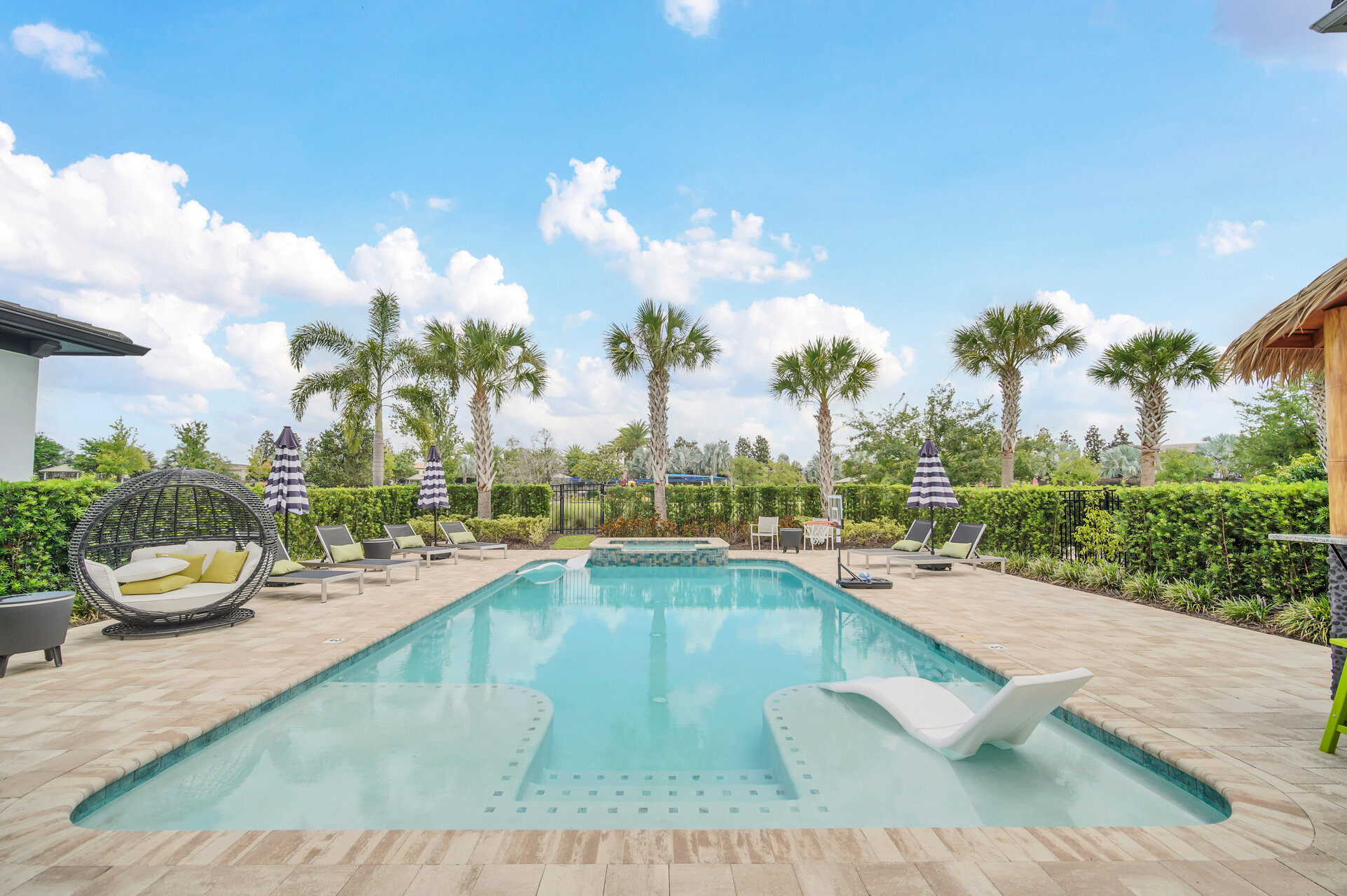 Take a morning lap or simply swim all day in your large private pool and spa