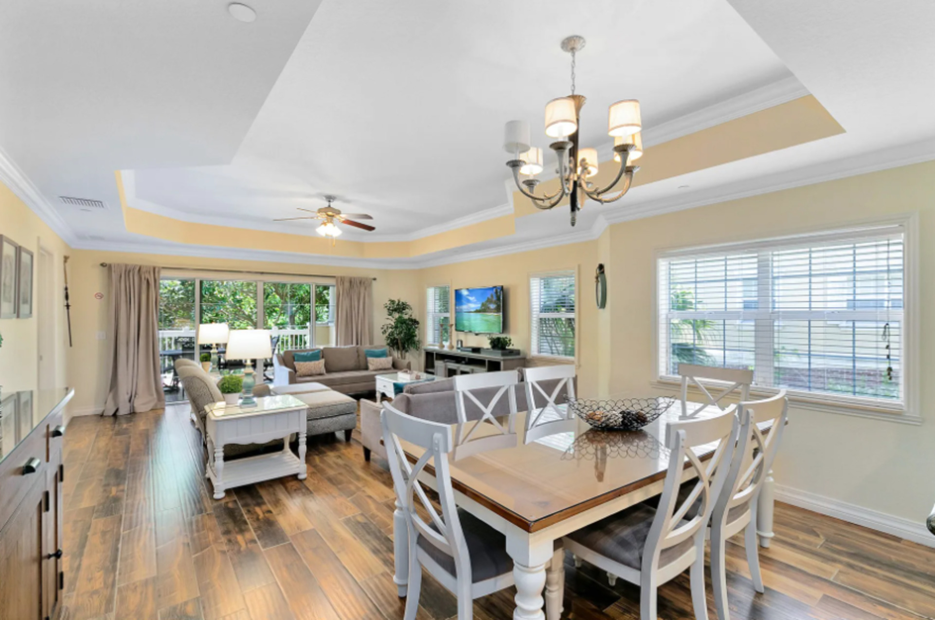 Dine in style at the dining table, which comfortably seats 6 guests for any occasion