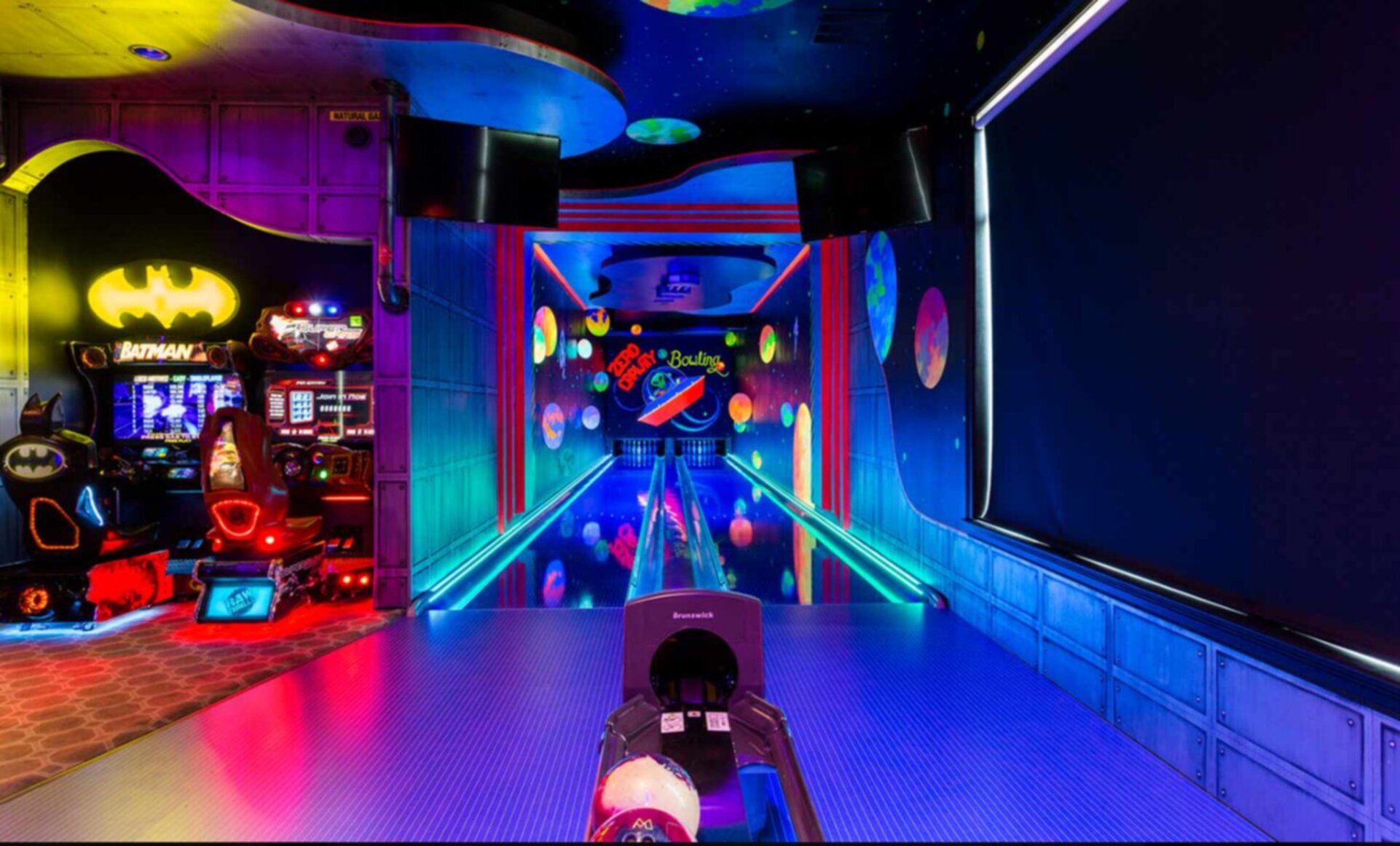 Bowl with the whole family in the custom two lane bowling alley