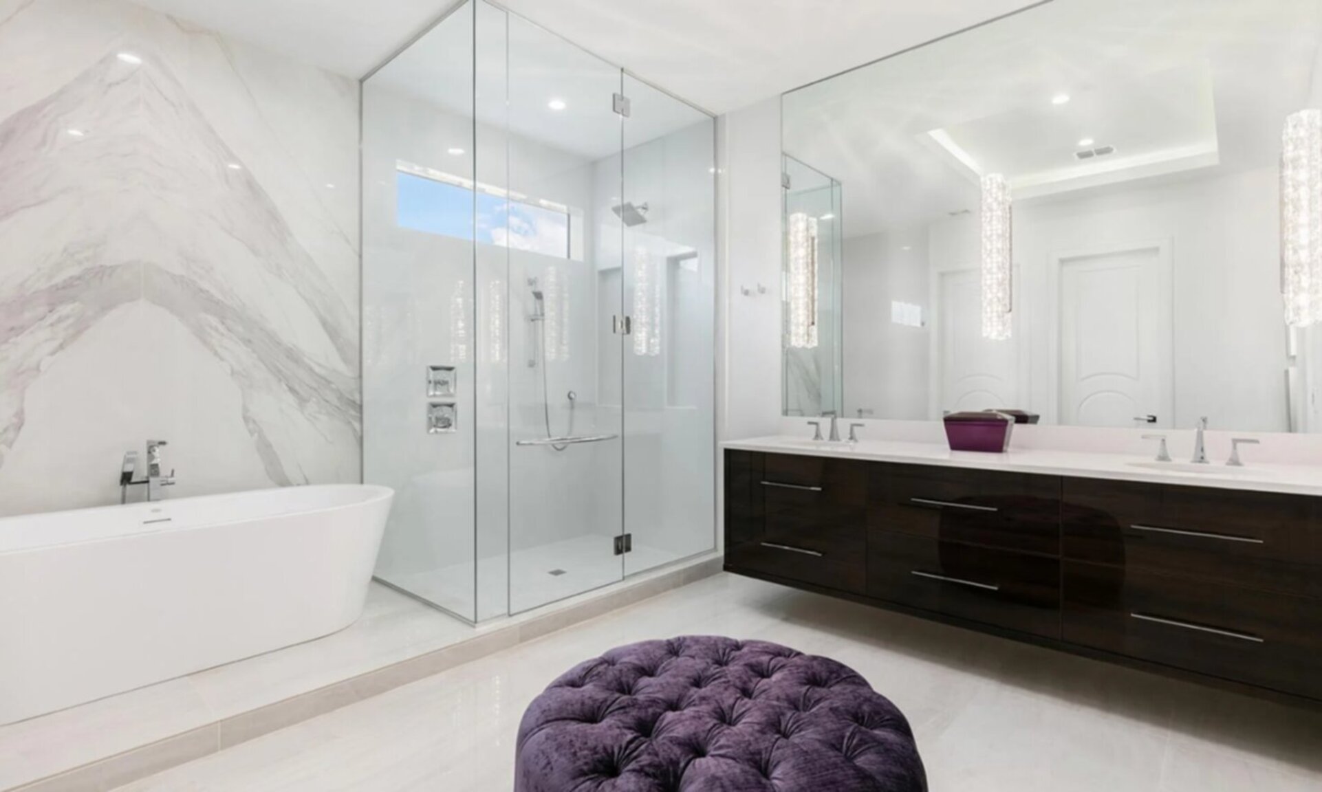Bathroom 3 with Book-match Marble Wall behind Tub