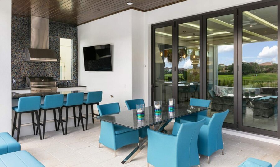 Outdoor Dining and Bar with 75 inch TV