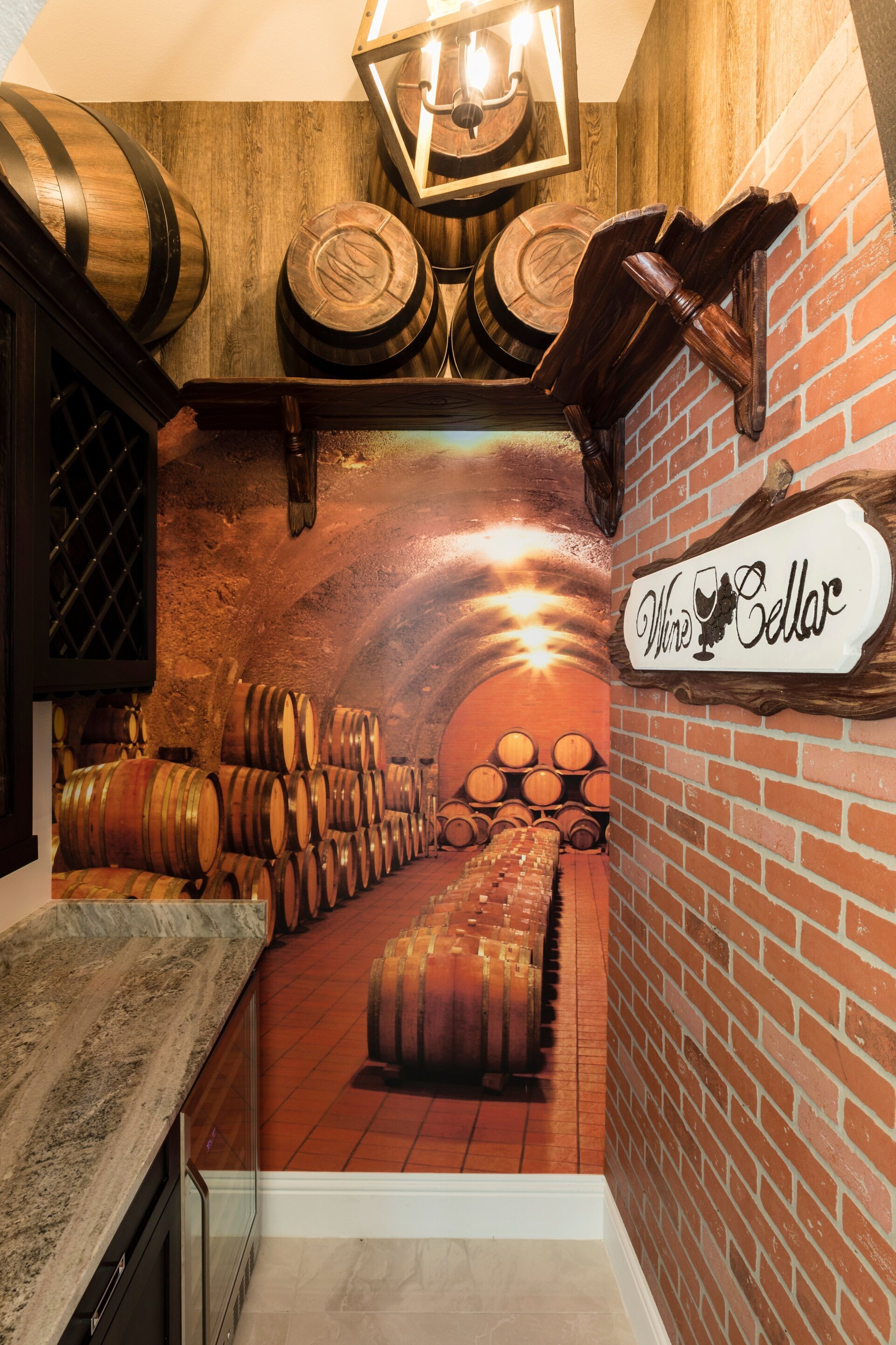 This wine cellar provides the ideal ambiance for a wine enthusiast's retreat