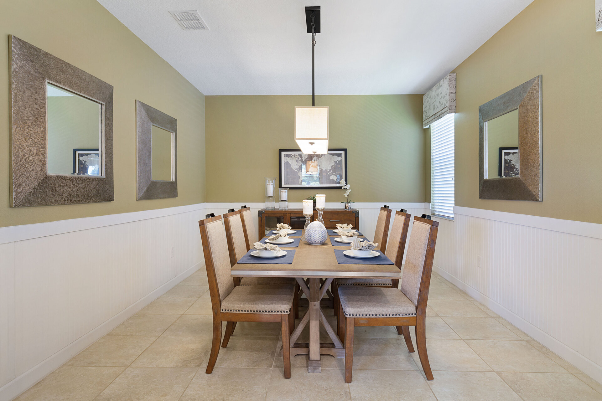 Gather around the formal dining room which seats 6 for a home-cooked meal