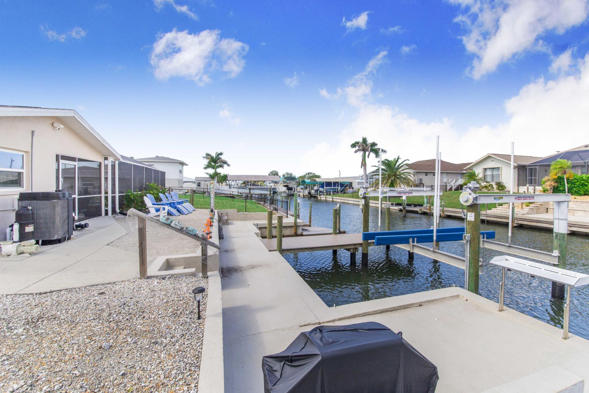 Two large docks. Docks include BBQ grill and fish cleaning station. Dock 1: 22' x 6'. Dock 2: 47' x 4' (boat lift not for use)