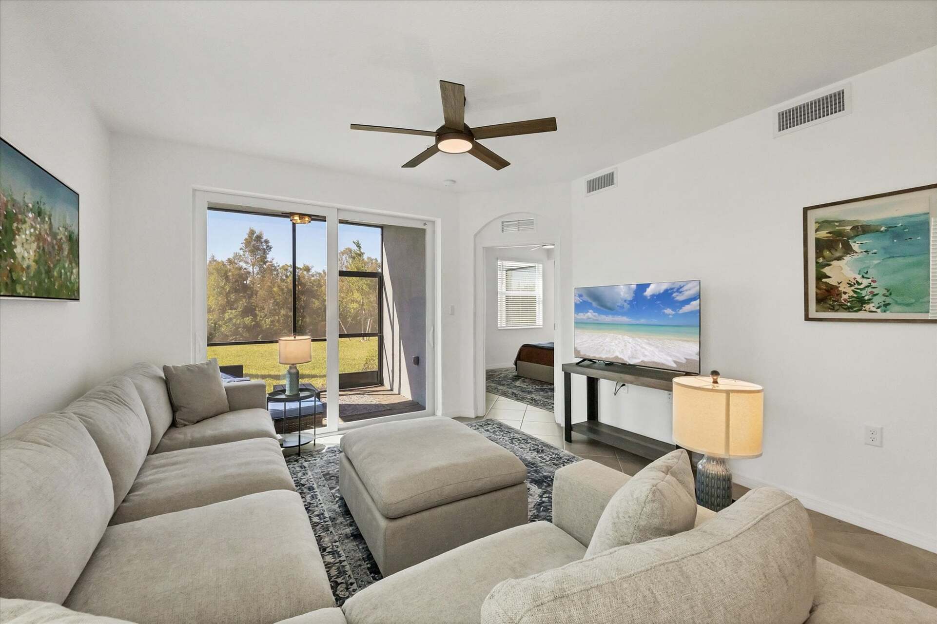 Comfy living room overlooking the nature preserve