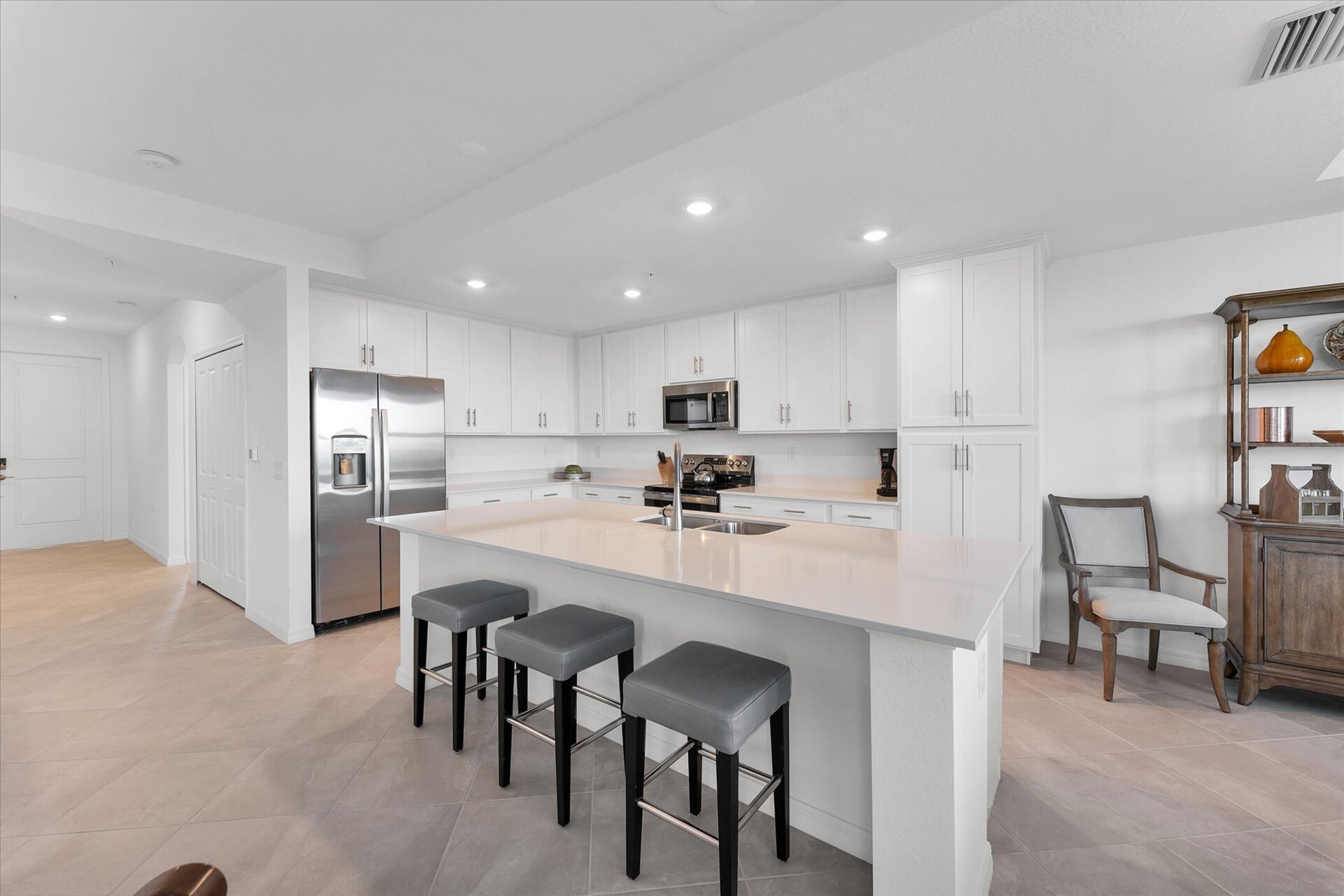 Open, full-equipped kitchen