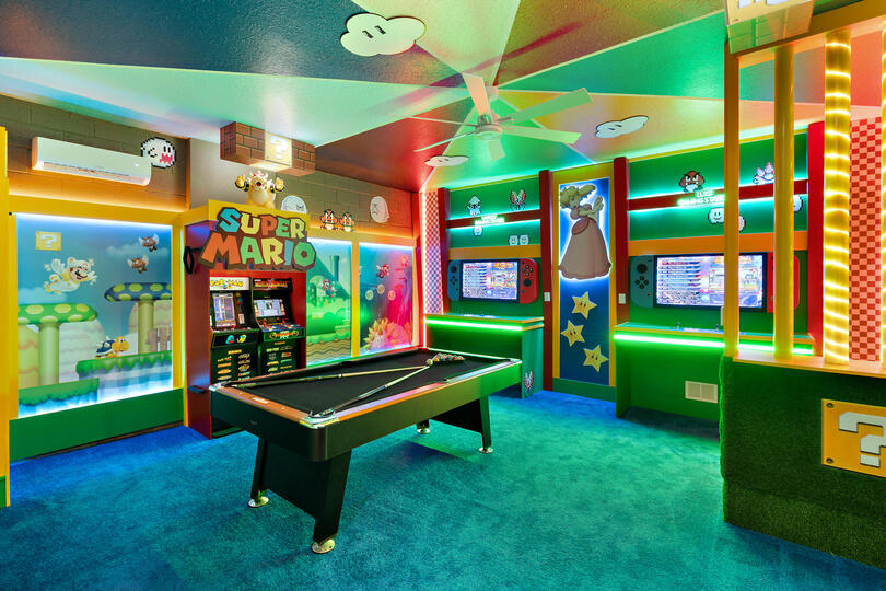 Game Room 50" Roku TV Pool Table 2/42" TVS With 2 Game Controls 2 Video Arcades Billards Ball Game