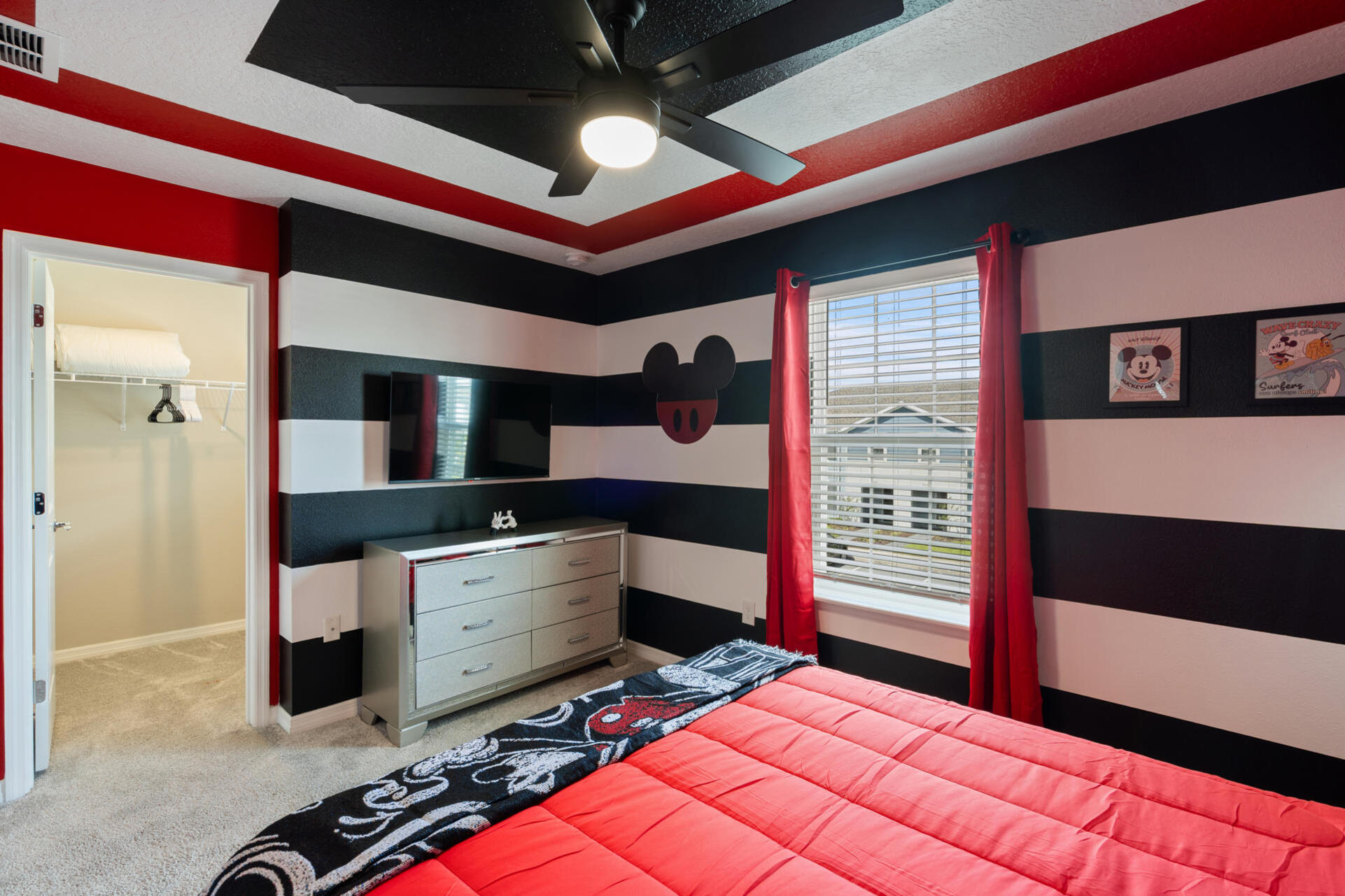 Queen Bedroom 4 Upstairs Shared Bathroom 43" Roku TV Mickey Theme