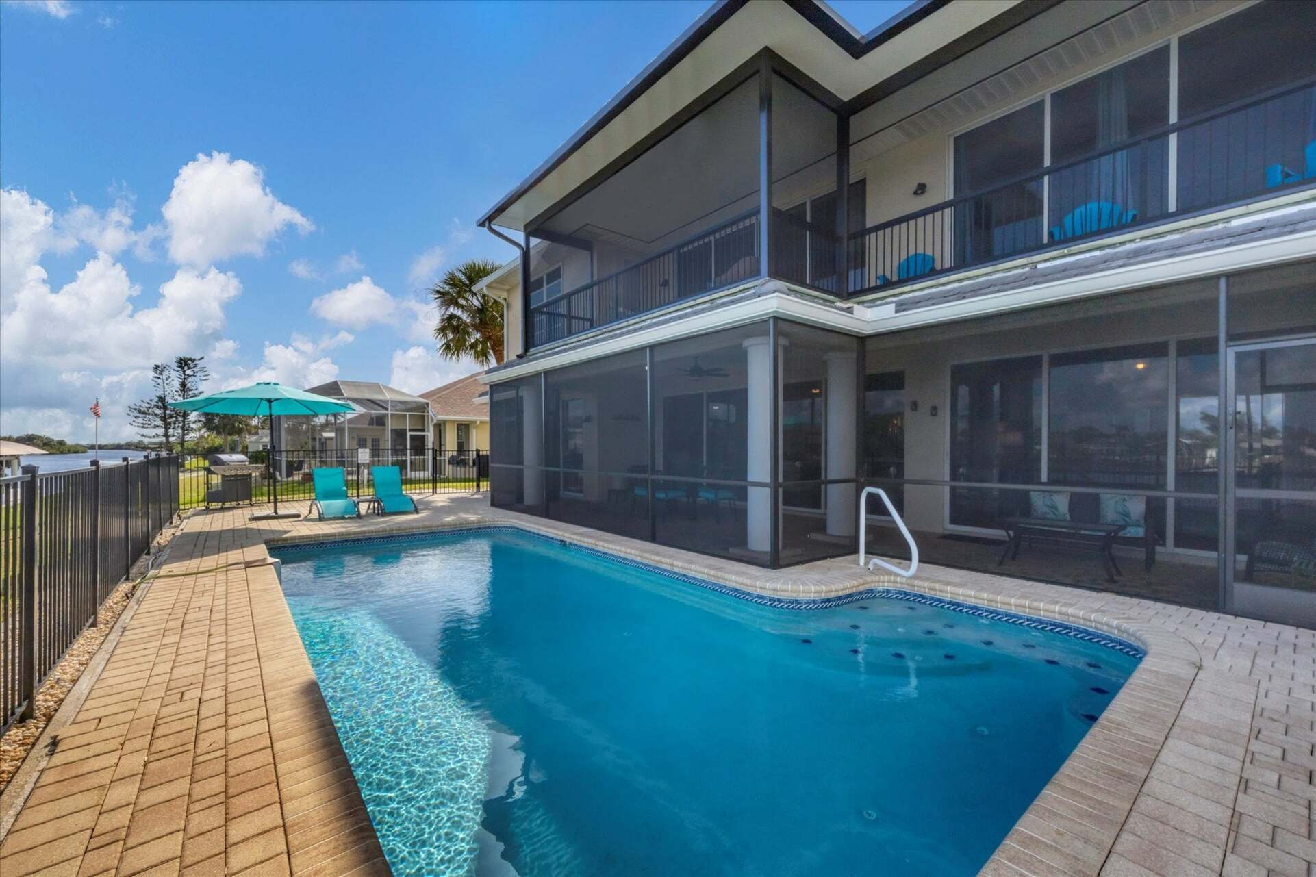 Sparkling pool overlooking the water. Pool size; 27' 12' x 5.5'