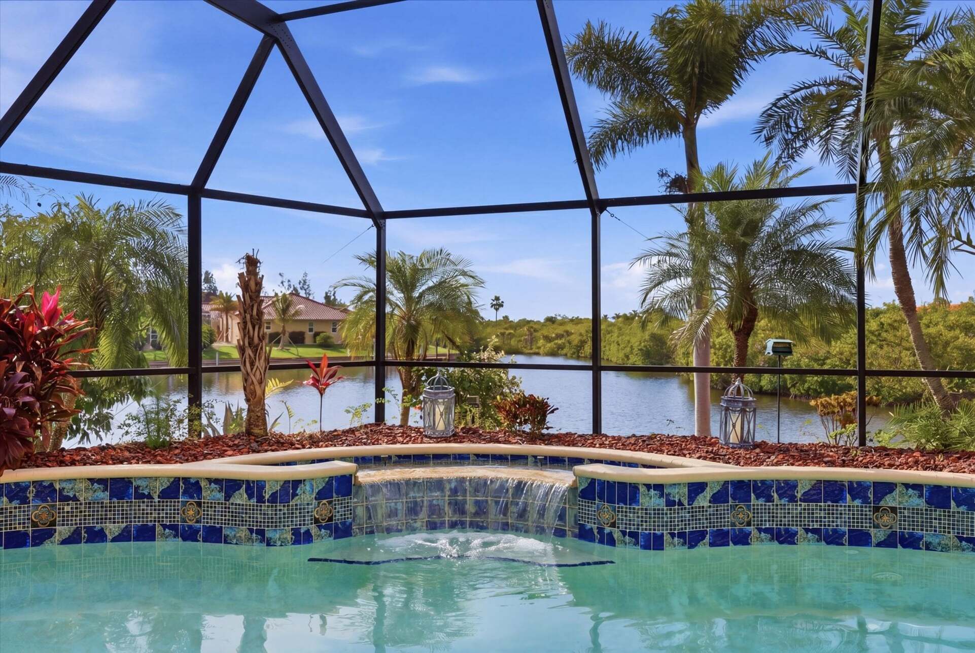 Sparkling pool & spa overlooking the canal. Pool size: 23' x 8' x 6'D